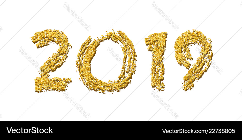 Happy new year gold number 2019 bright golden Happy new year gold number 2019 bright golden vector image