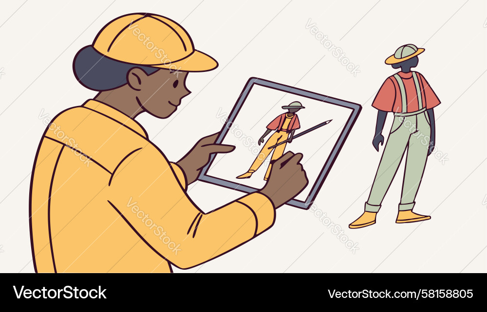 Man Creating Digital Art on Tablet Vector Image