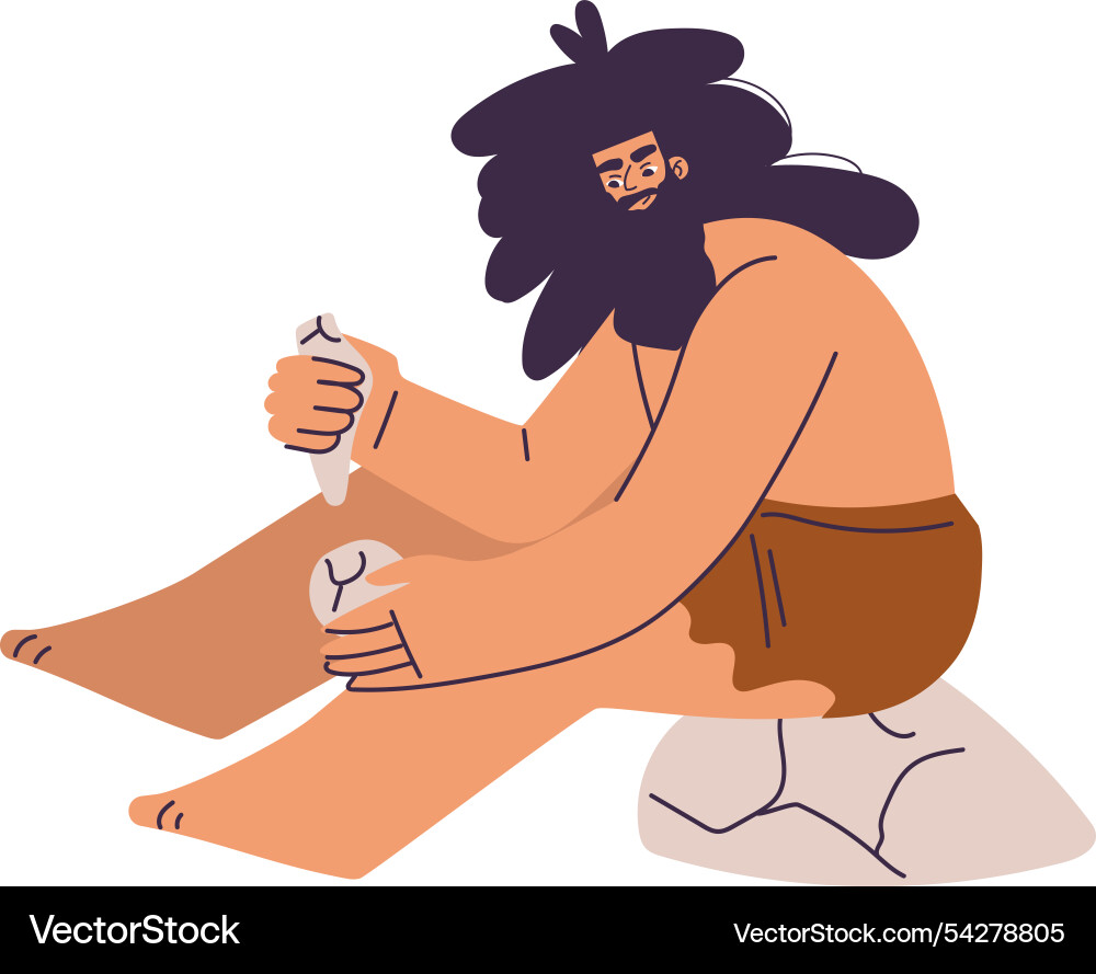 Primitive man character and caveman in loincloth Vector Image