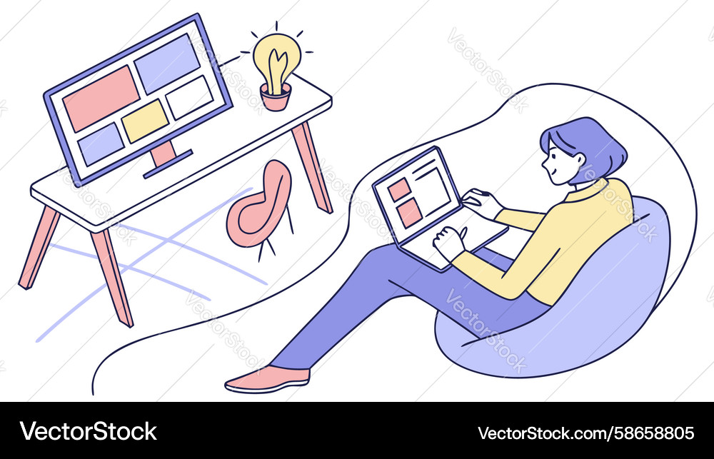 Student Studying with Multiple Screens Vector Image