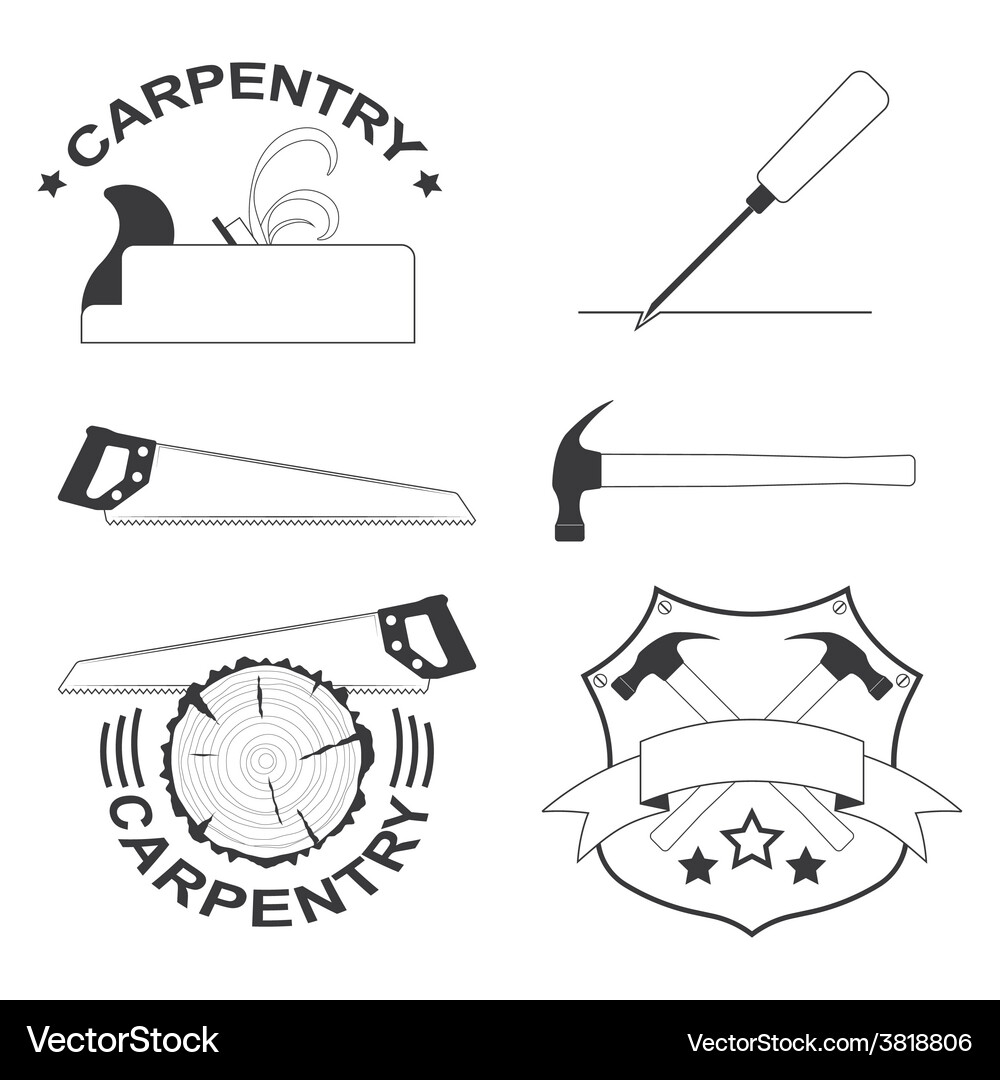 Carpentry Tools & Logo Set Vector Image