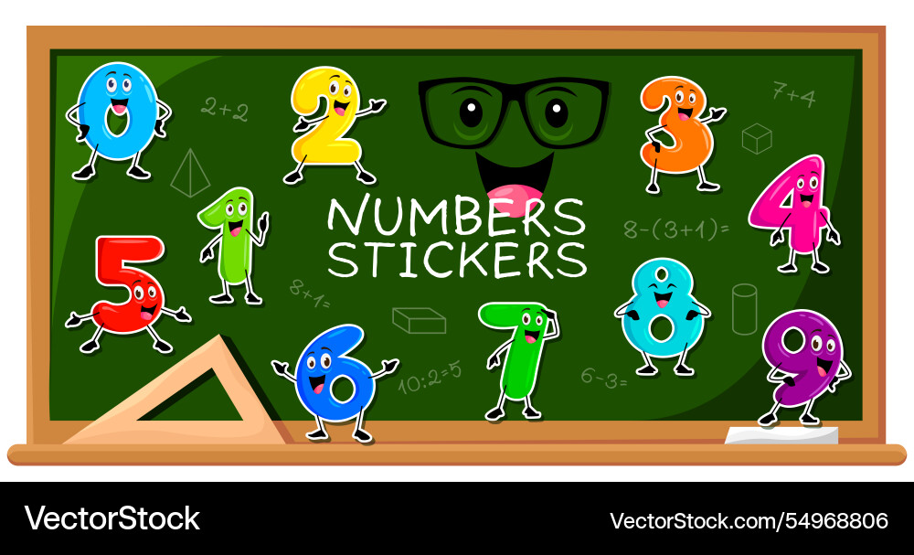 Math numbers and digit characters stickers pack Math numbers and digit characters stickers pack vector image