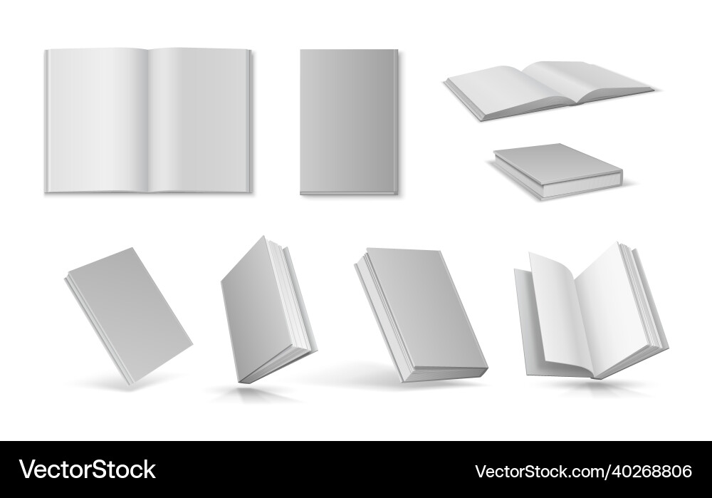 Realistic white open and closed books with empty Realistic white open and closed books with empty vector image