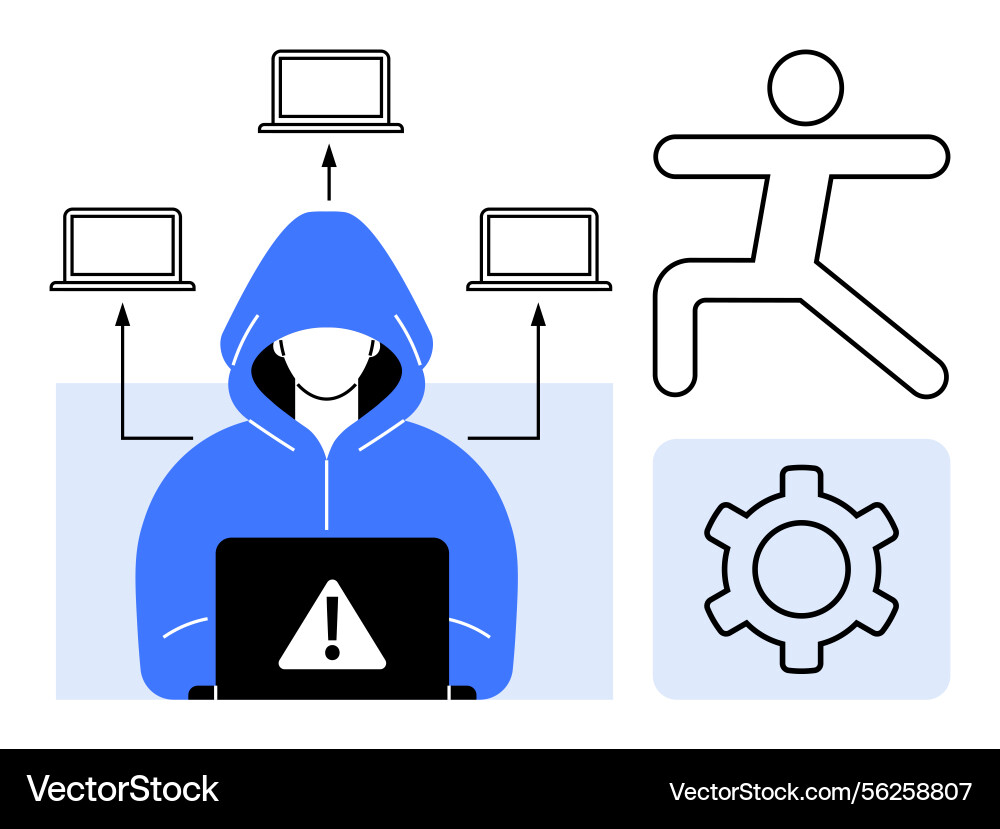 Cybersecurity threat concept with hacker system Vector Image