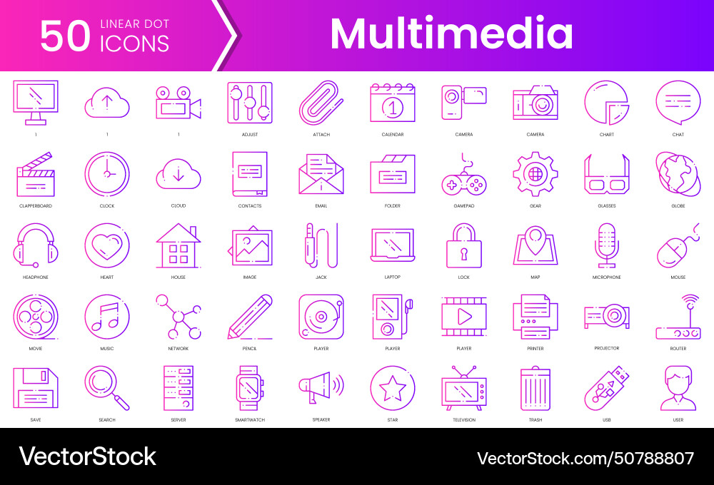 Set of multimedia icons gradient style icon bundle Set of multimedia icons gradient style icon bundle vector image