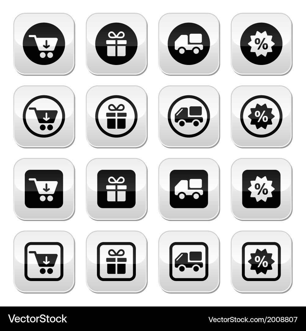 Shopping on internet black buttons set with shadow vector image