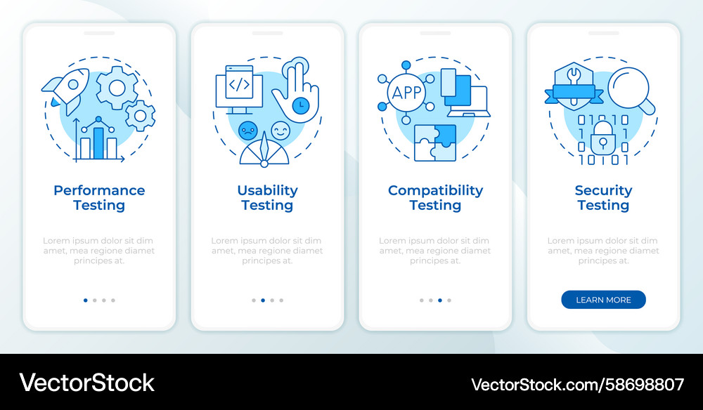 Software usability testing blue onboarding mobile Vector Image