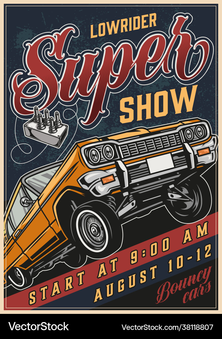 Vintage Lowrider Car Poster Vector Image