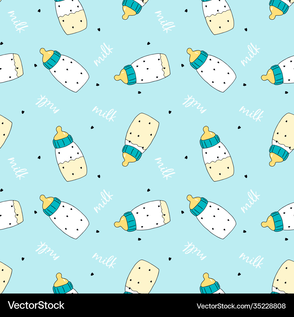 Baby bottle seamless pattern vector image