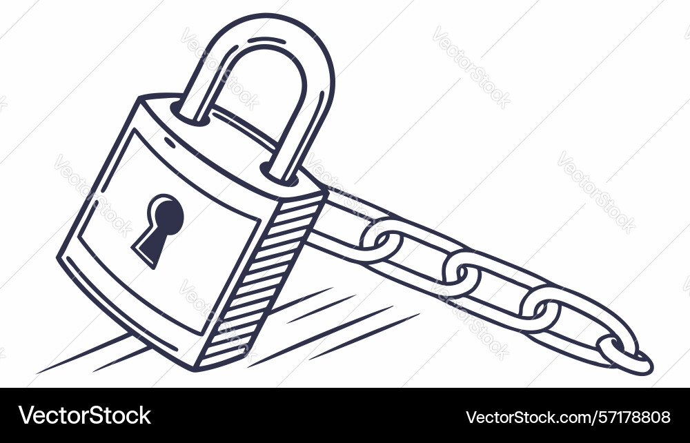Lock and chain security icon outline design Vector Image