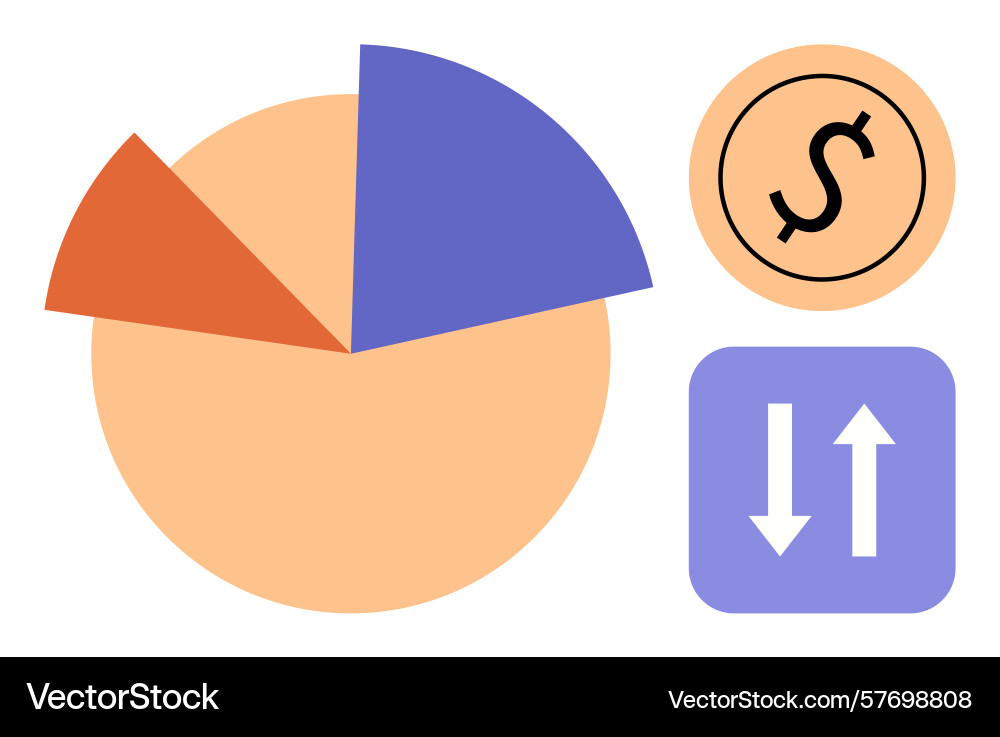 Pie chart data representation with currency icon Vector Image