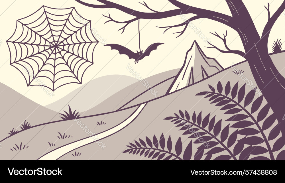 Spiderweb with bats in a spooky forest design Vector Image