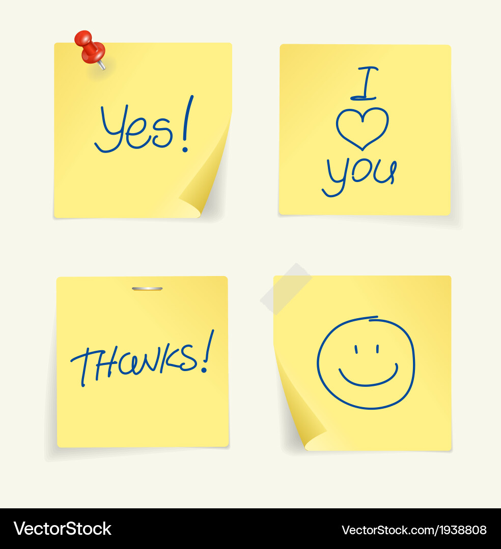 Yellow Sticky Notes with Text Vector Image