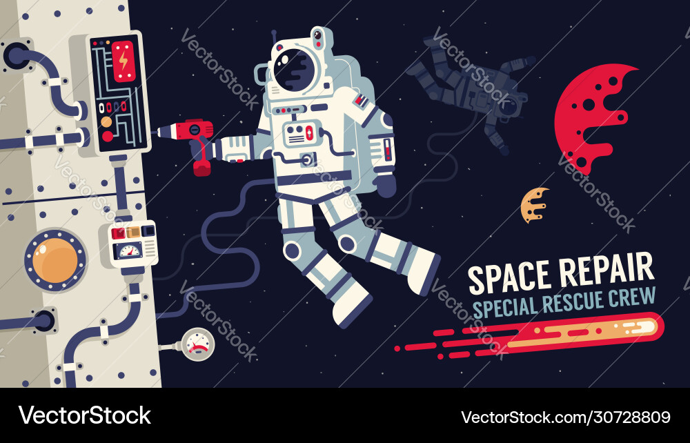 Astronaut in spacesuit repair a spaceship outer Astronaut in spacesuit repair a spaceship outer vector image