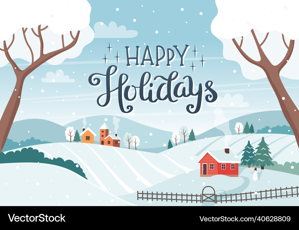 Happy holidays card - winter landscape with trees Happy holidays card - winter landscape with trees vector image