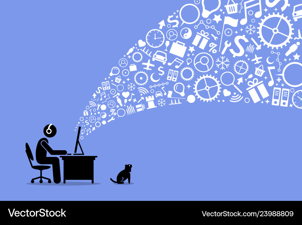 Man and Cat Browsing Internet vector image