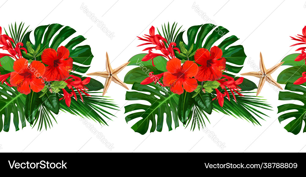 Seamless borders with red flowers for home decor Seamless borders with red flowers for home decor vector image