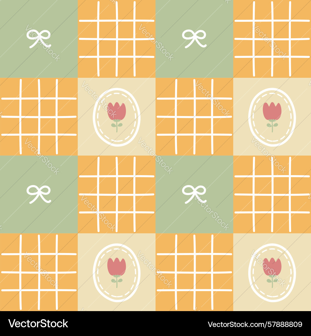 Seamless minimal flower and ribbon repeat pattern Vector Image