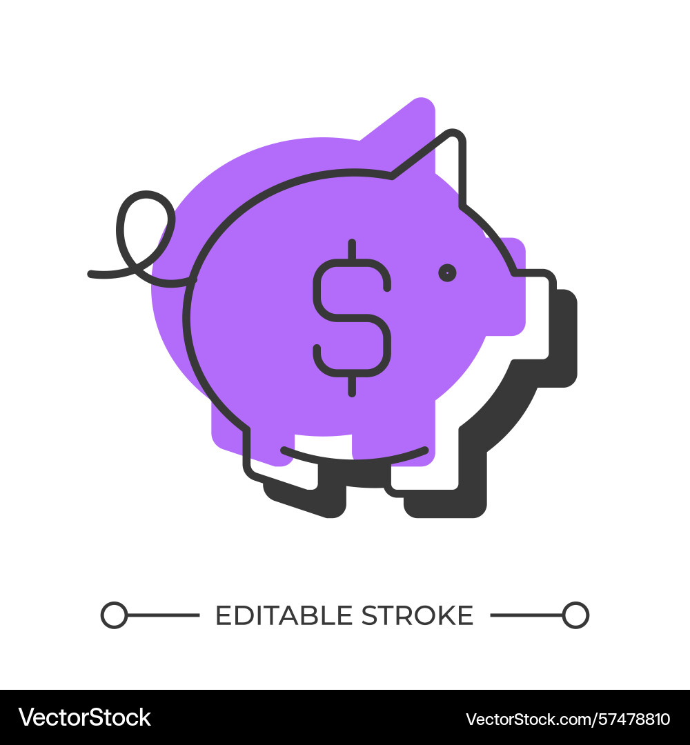 Saving pig offset shadow line icon Vector Image