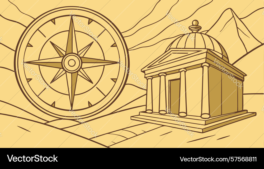 Compass by ancient domed structure design Vector Image