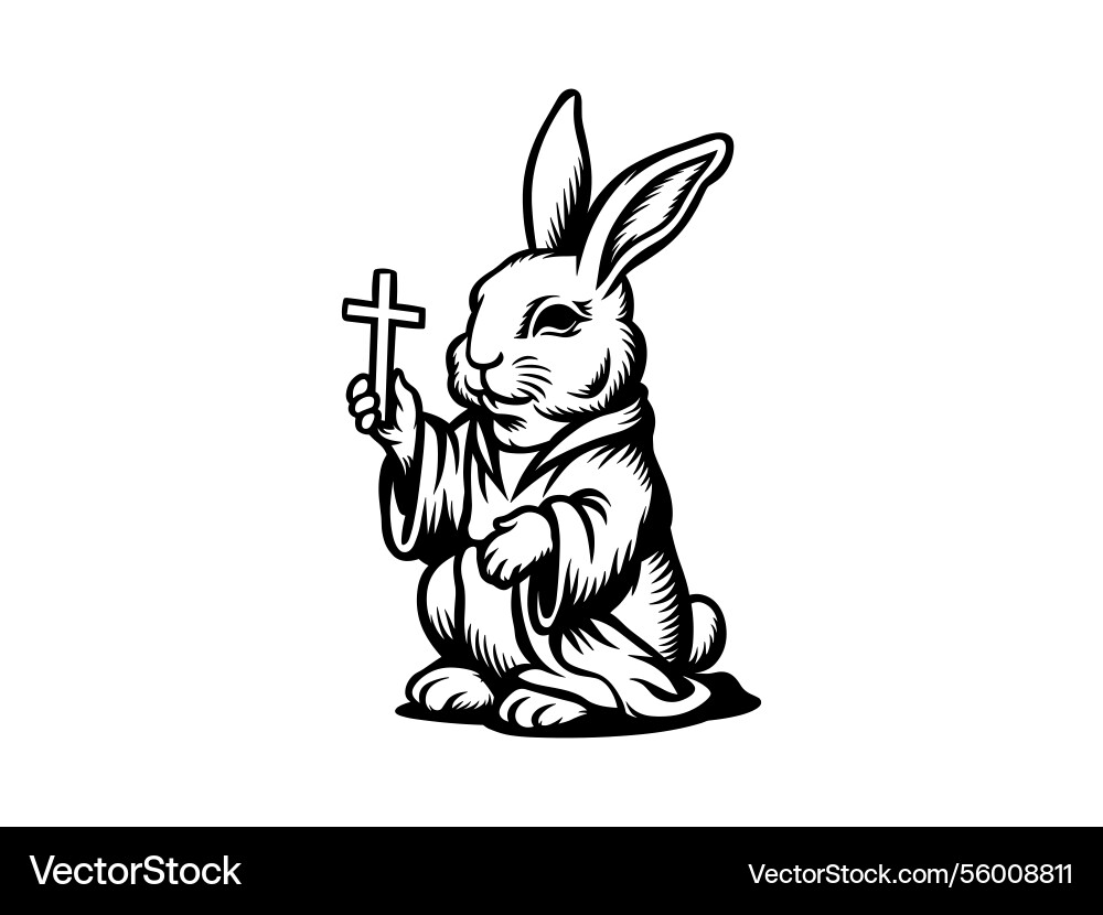 Easter bunny cross line art christian rabbit Vector Image
