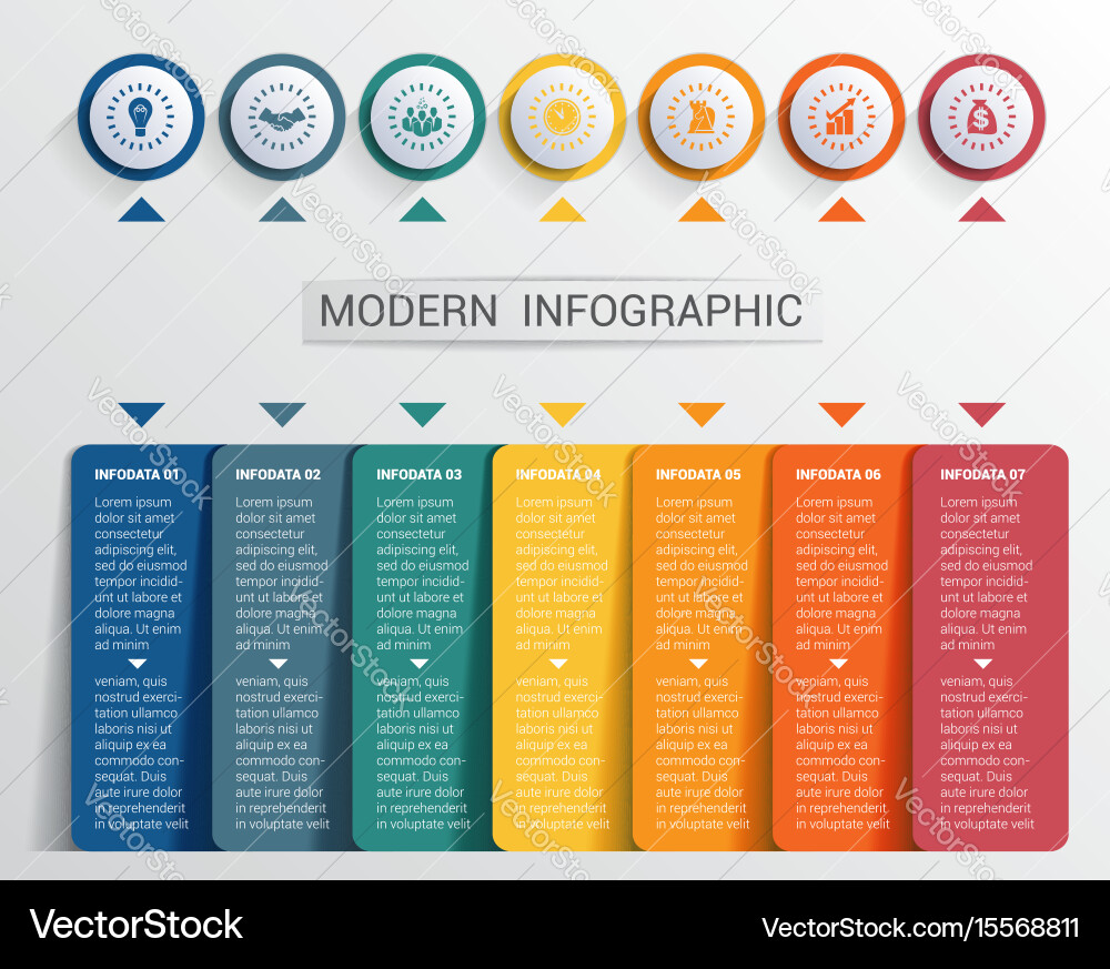 Infographics design template color buttons and 7 vector image