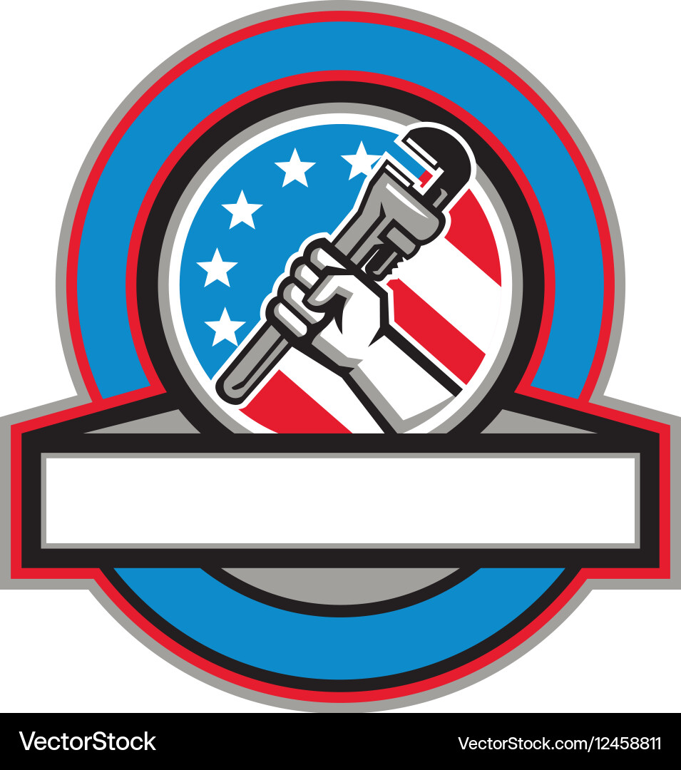 Plumber hand pipe wrench usa flag circle vector image