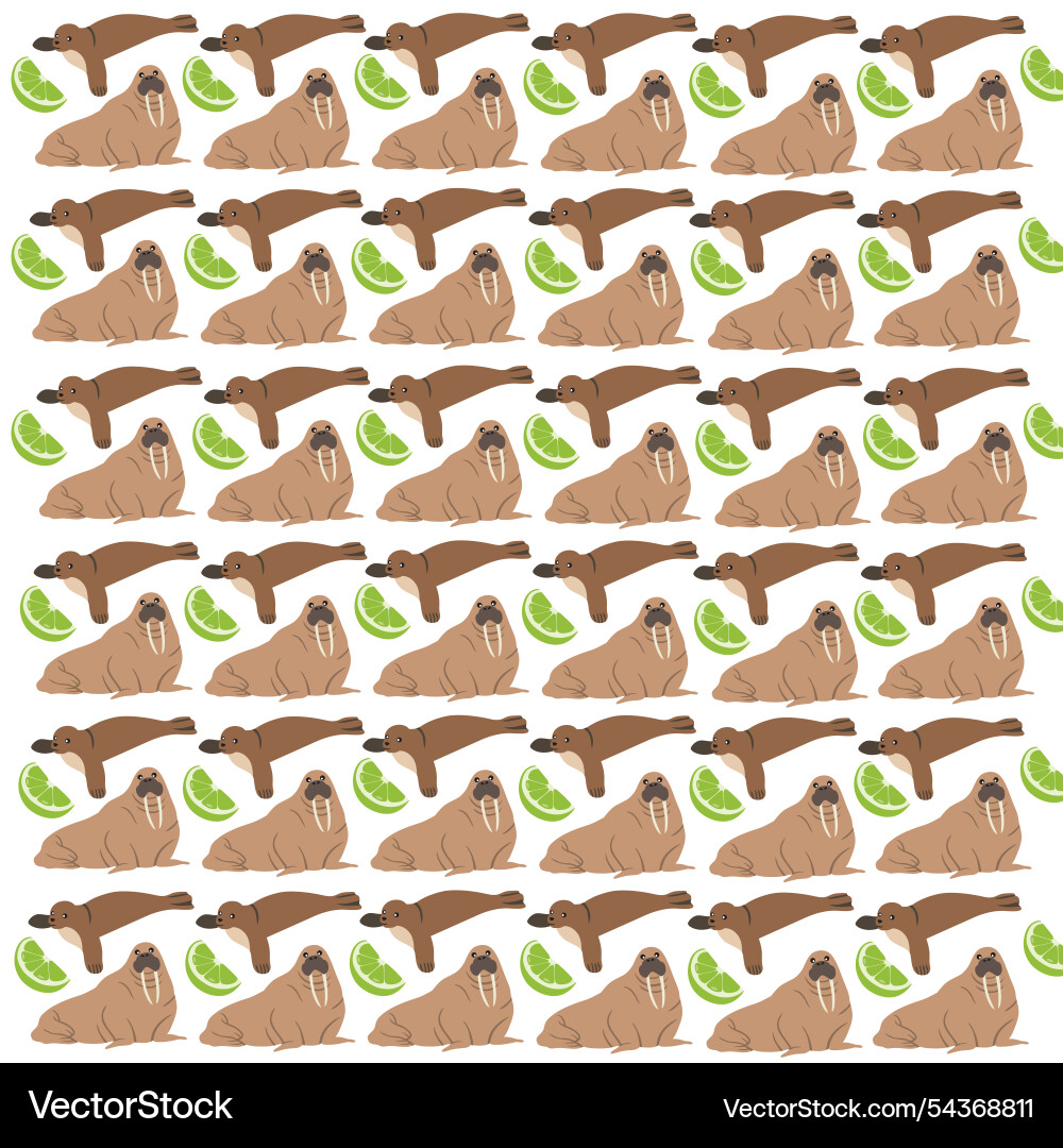 Seal walrus with fruit as a pattern background Seal walrus with fruit as a pattern background vector image