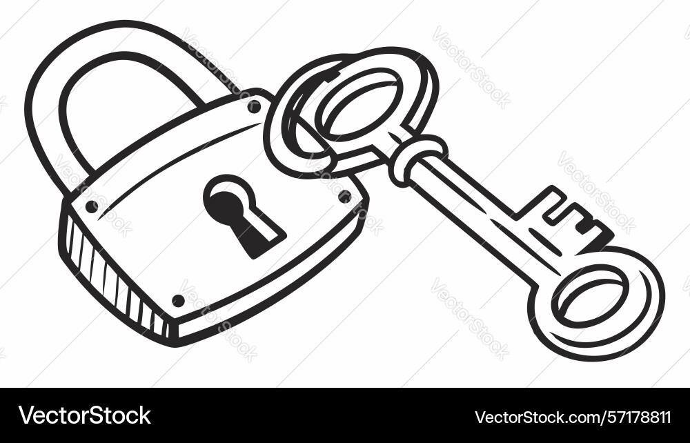 Secure padlock and key outline icon design vector image