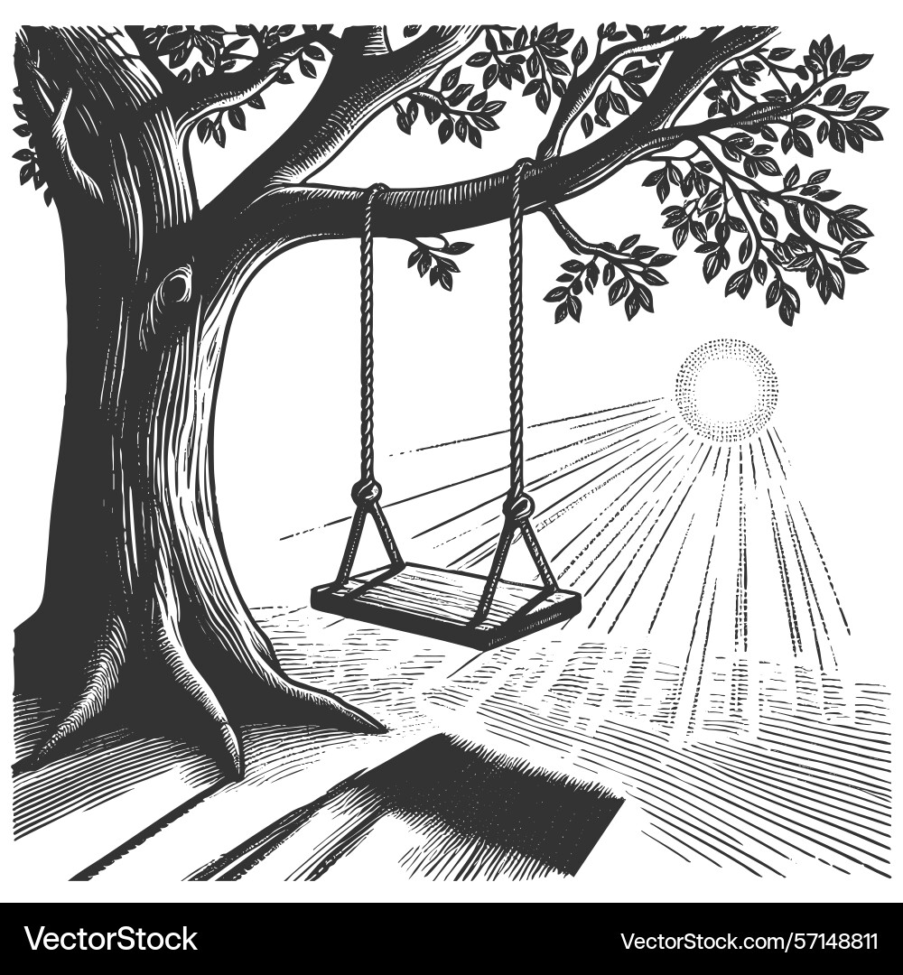 Tree swing casting shadow vector image