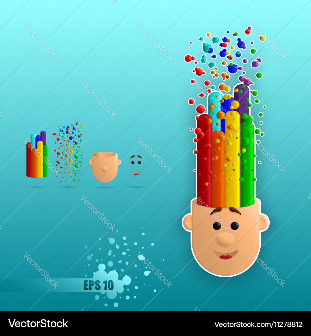 3d Gehirn Emotionen Mann Regenbogen aus Vektorbild