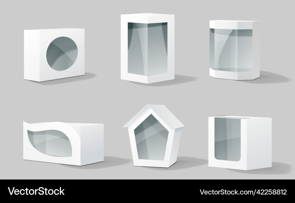 Cardboard package box with transparent window set Cardboard package box with transparent window set vector image