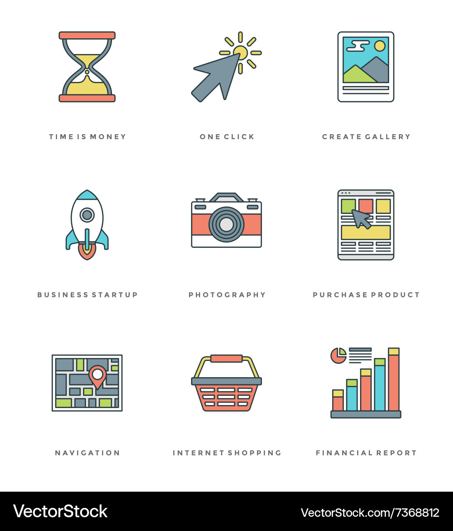 Flat line simple icons set thin linear stroke Vector Image