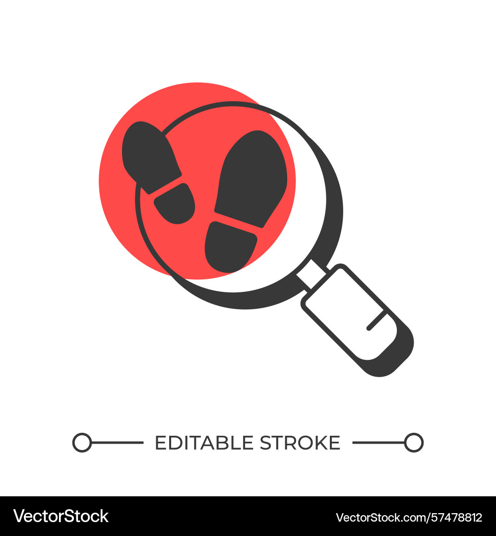 Footsteps magnifier offset shadow line icon Vector Image