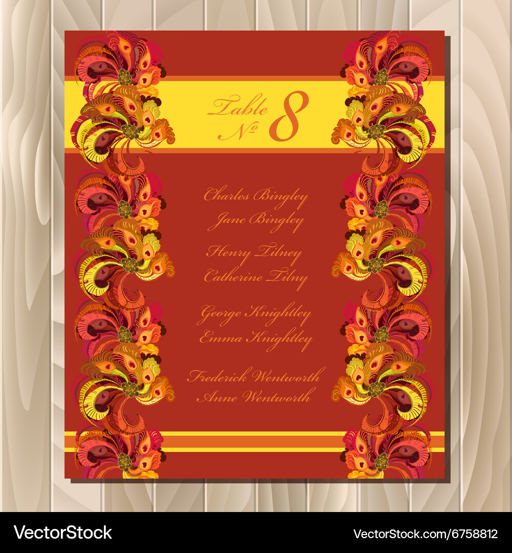 Table guest list background peacock Vector Image