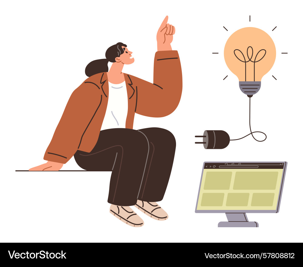 Woman gesturing idea with lightbulb unplugged Vector Image