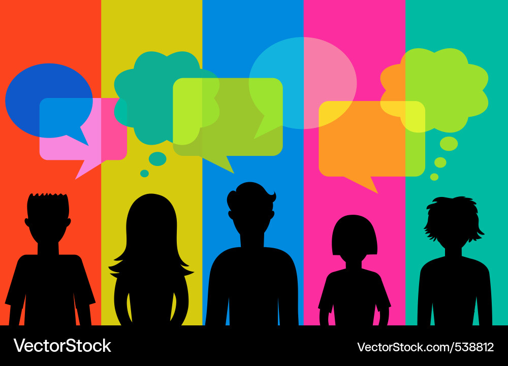 Young People with Speech Bubbles Silhouette Vector Image
