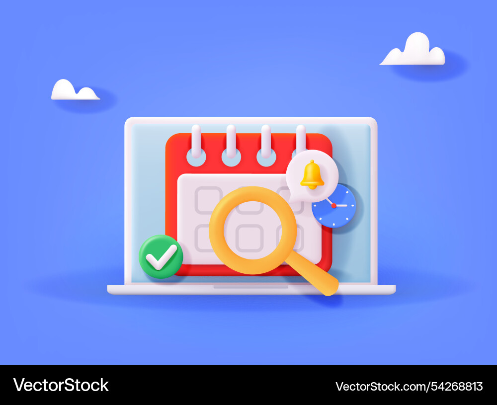 3d calendar icon marked date and time for event 3d calendar icon marked date and time for event vector image