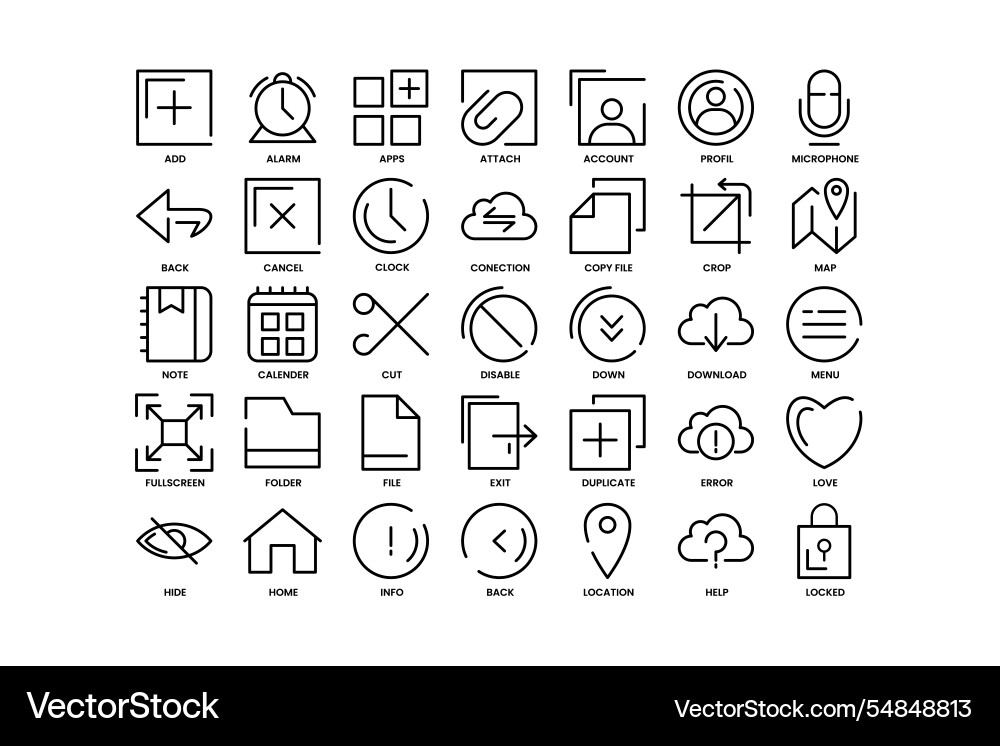 A collection of minimalist icons representing vector image