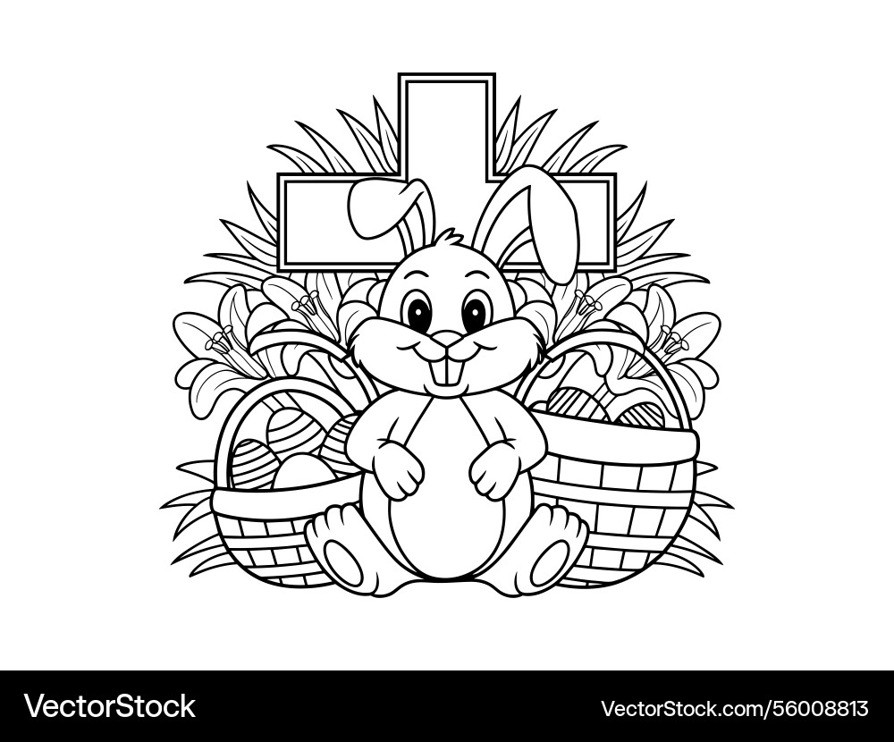 Easter bunny cross line art christian rabbit Vector Image