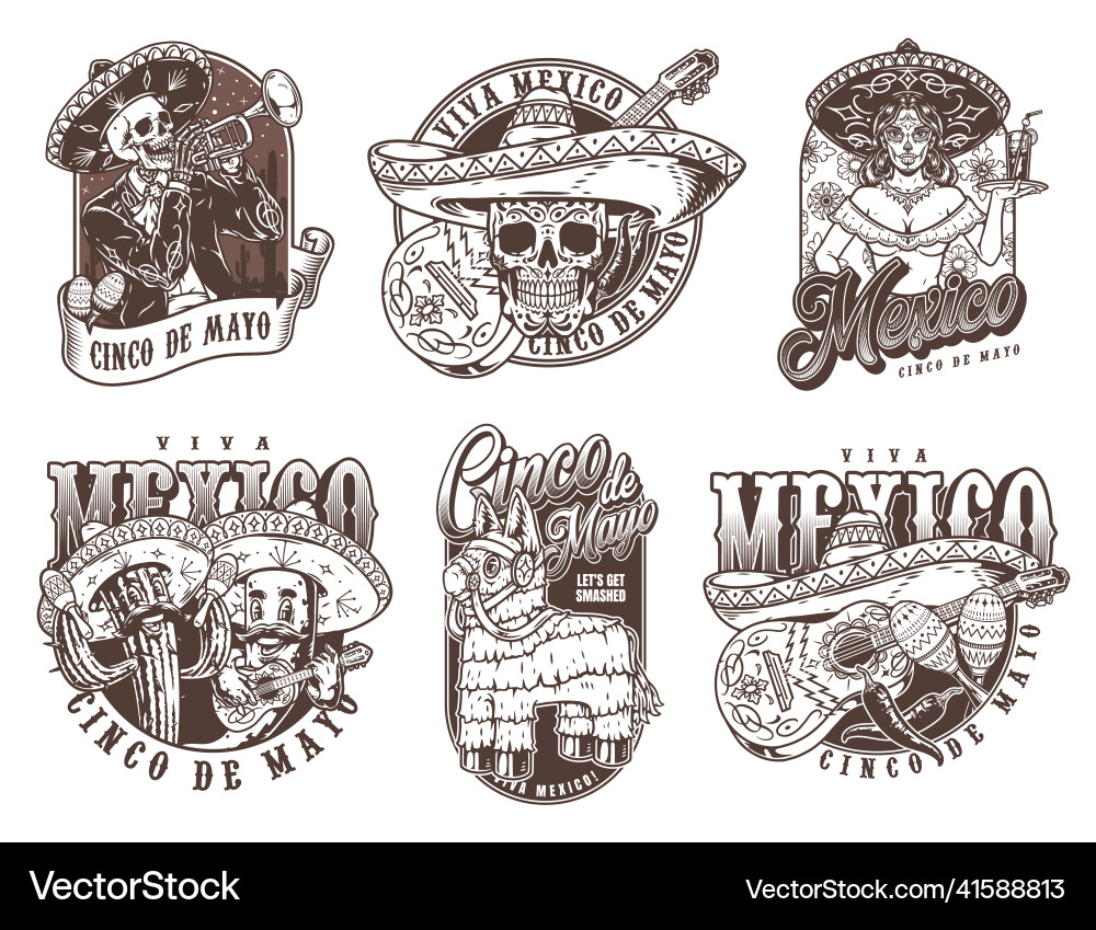 Kreative mexico Embleme in schwarz und weiß Kreative mexico Embleme in schwarz und weiß vektorbild