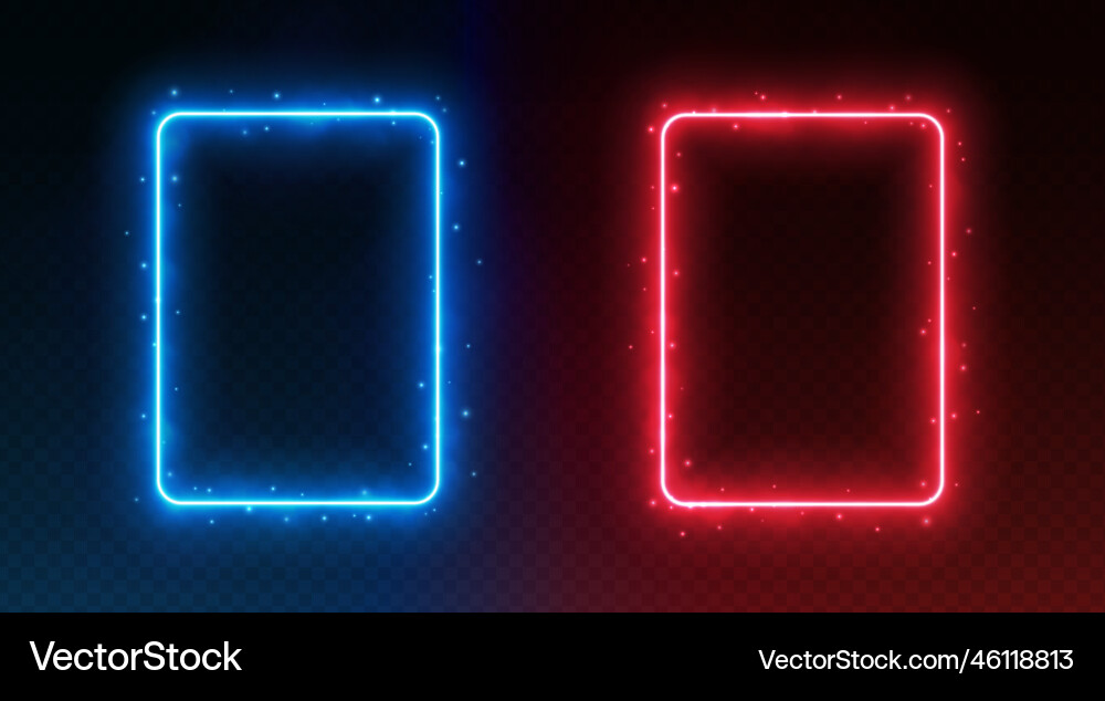 Neon rectangle frames glowing borders with smoke Vector Image