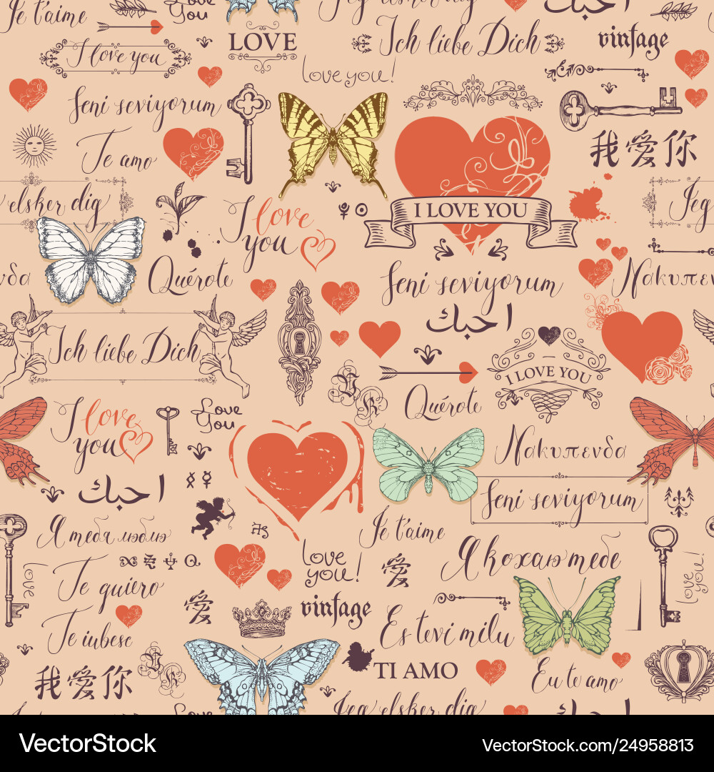 Seamless pattern with love lettering and hearts Seamless pattern with love lettering and hearts vector image