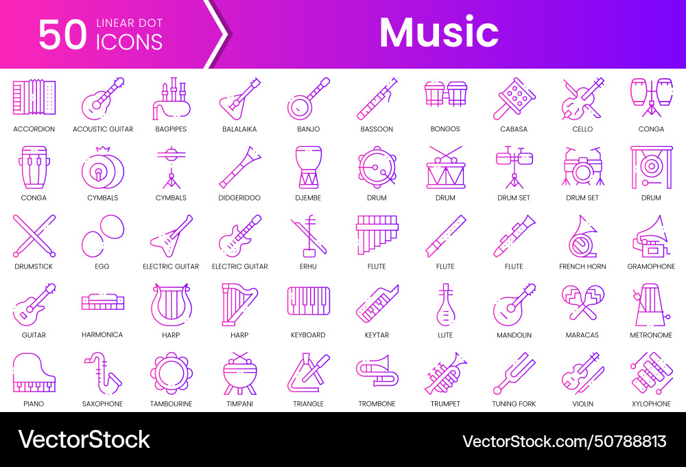Set of music instruments icons gradient style Set of music instruments icons gradient style vector image