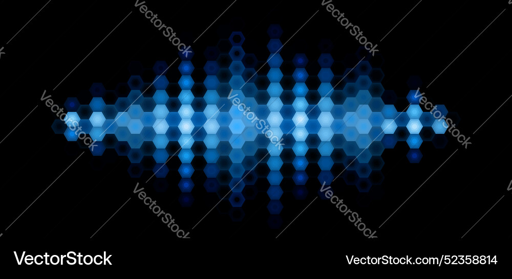 Audio or music shiny sound waveform with hexagonal Vector Image