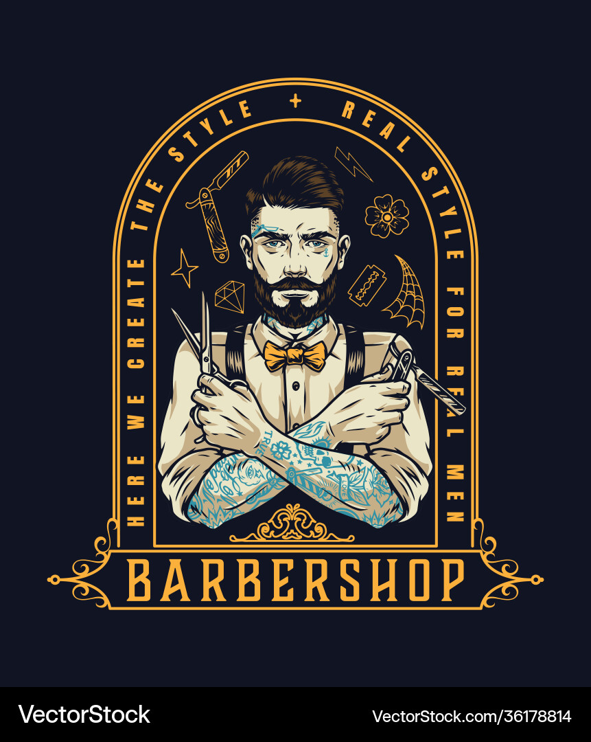 Barbershop vintage label vector image