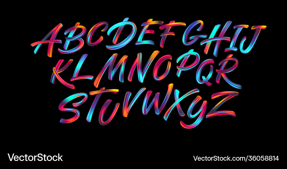 Colorful Paint Brush Lettering - Latin Alphabet Vector Image