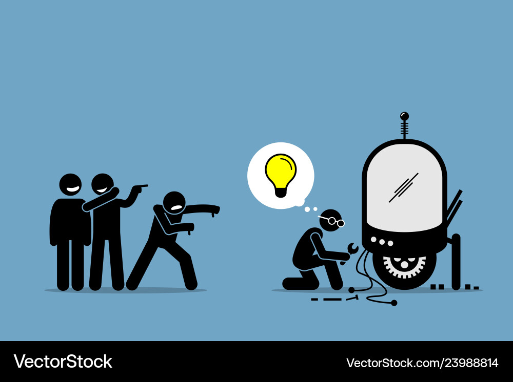 Critics mocking and making fun of an inventor Vector Image