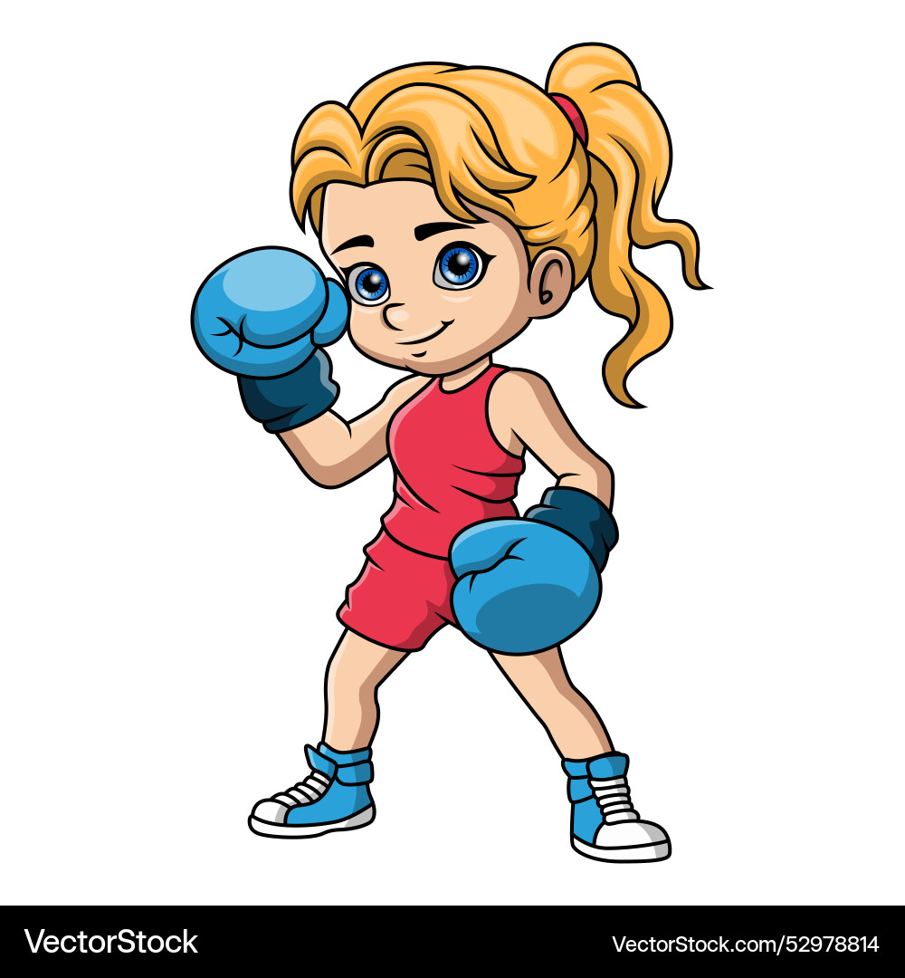 Cute Girl Boxing Cartoon Vector Image