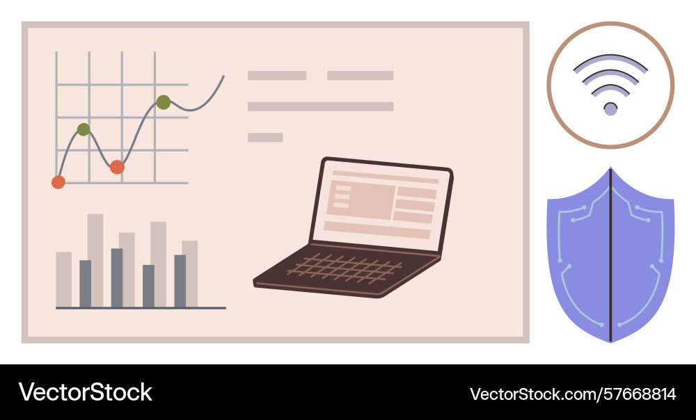 Data analysis with laptop graphs wireless Data analysis with laptop graphs wireless vector image